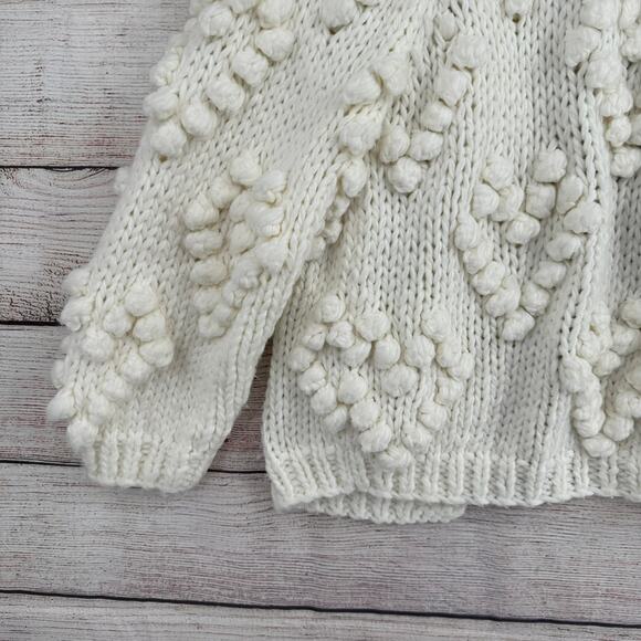 Vici Pom Pom Open Front Cardigan Sweater Womens Medium Ivory White - Picture 4 of 7